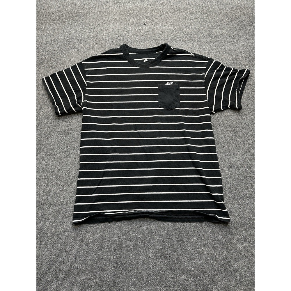 Nike Men's Shorts Sleeve Shirt Striped White and Black Size‎ Xl Pocket Tee